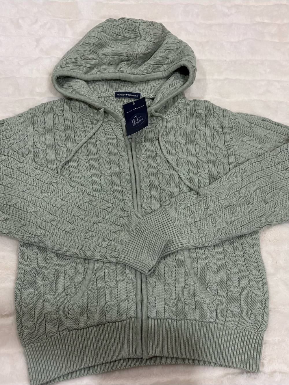 Brandy Melville Sage Cable-Knit Zip Hoodie